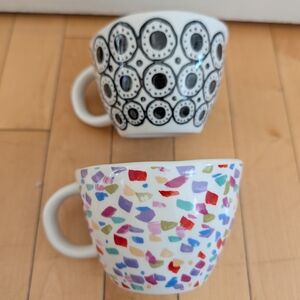 The Old Pottery Company Eclectic Artistic Multicolor Black Ceramic Mug Set